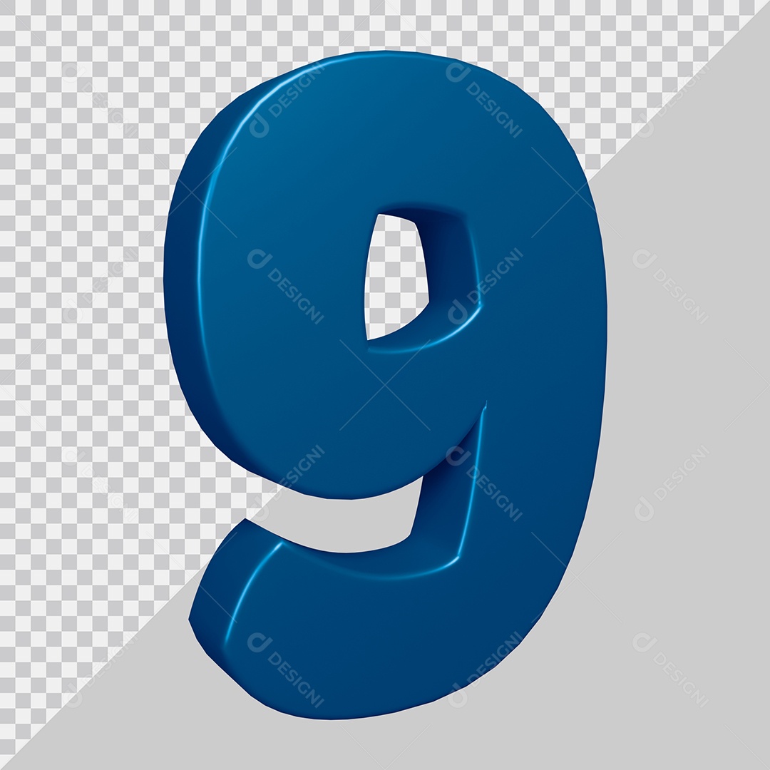 Elemento 3D Para Composição Número 9 Azul PSD