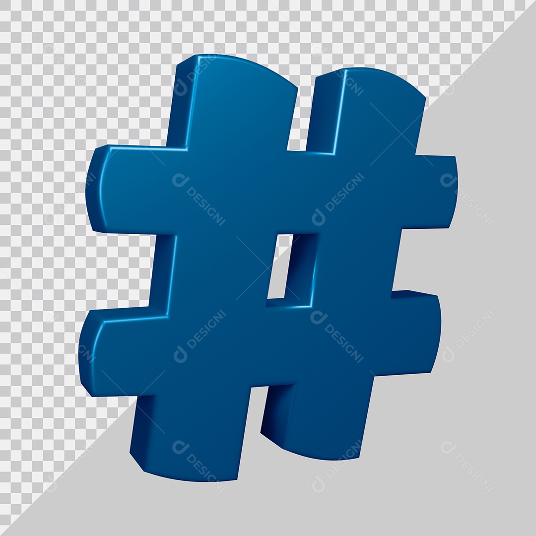 Elemento 3D Para Composição Símbolo de Hashtag Azul PSD