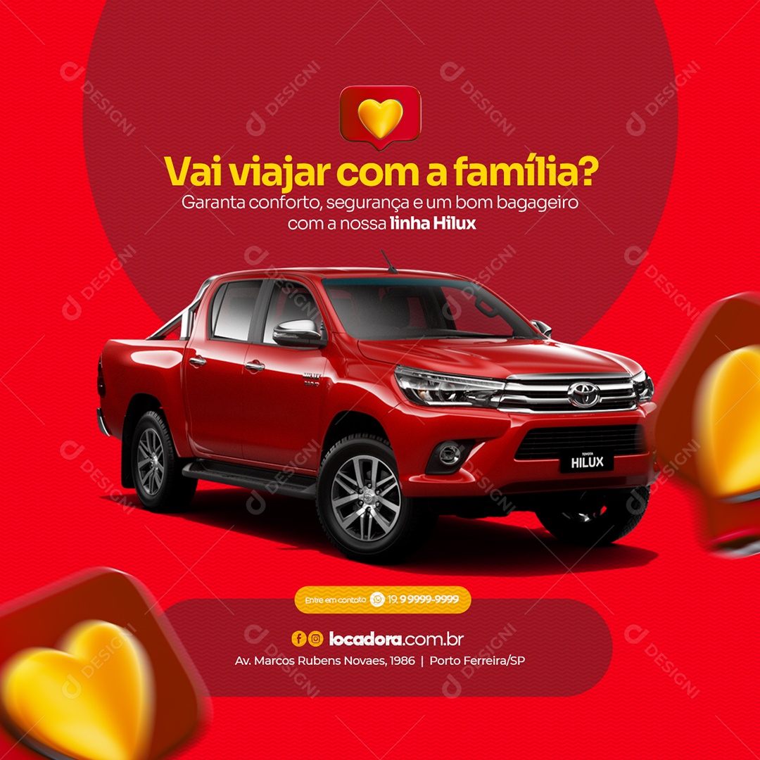 Vai Viajar Com a Família Locadora de Carros Social Media PSD Editável