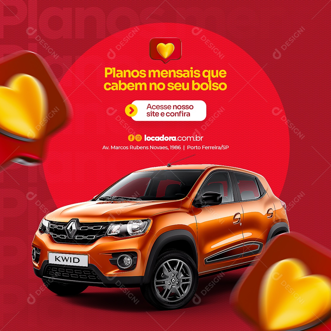 Planos Mensais Que Cabem no Seu Bolso Locadora de Carros Social Media PSD Editável