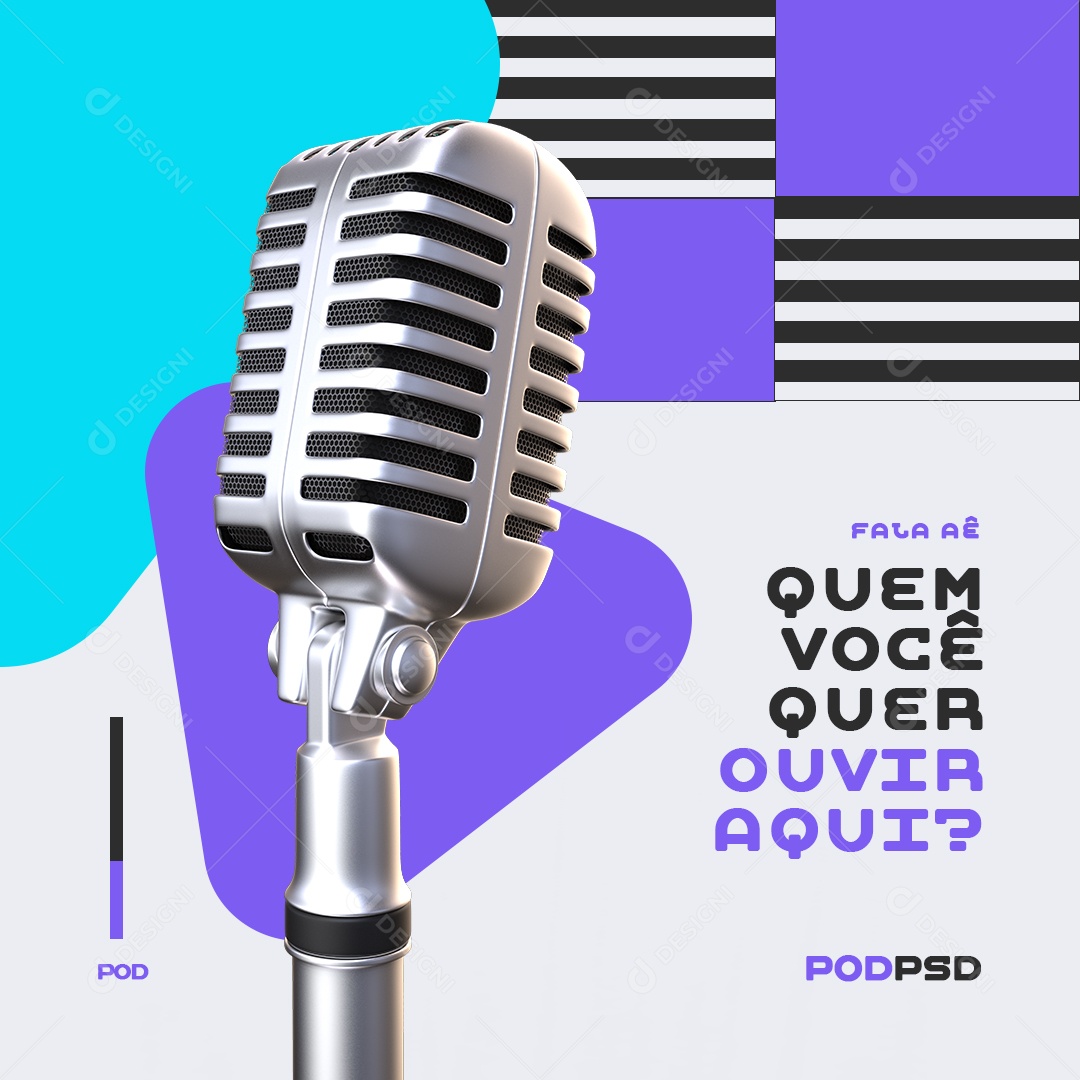 Podcast Quem você quer Ouvir Aqui? Social Media PSD Editável