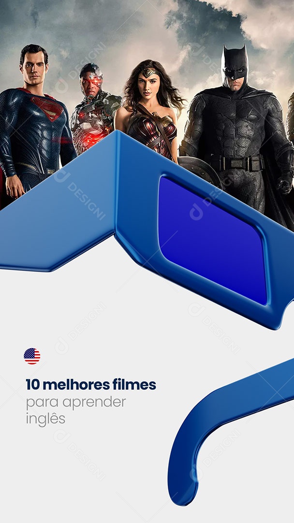 Escola de idiomas 10 Filmes para Aprender Inglês Story Social Media PSD Editável