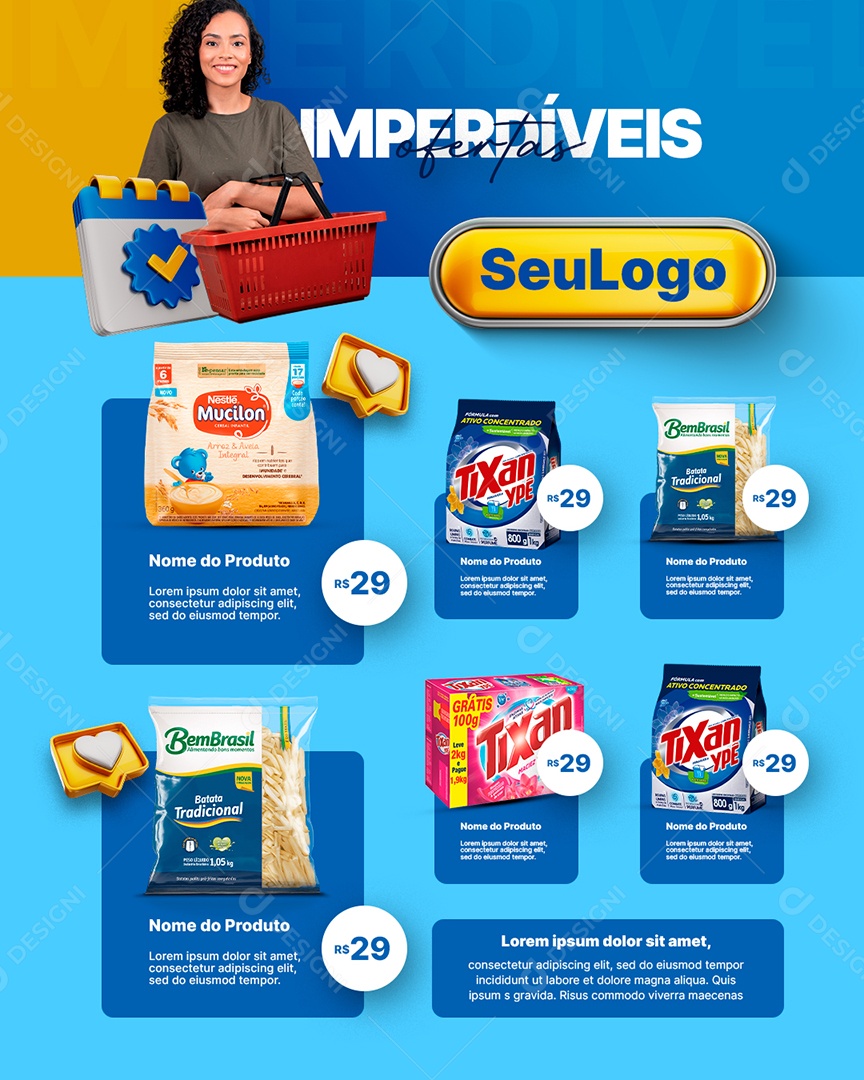 Encarte Ofertas Imperdíveis Supermercado Social Media PSD Editável