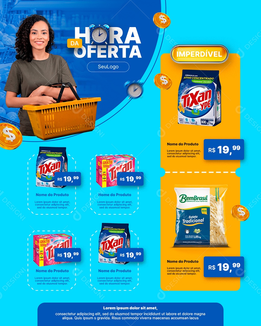 Encarte Hora da Oferta Supermercado Social Media PSD Editável