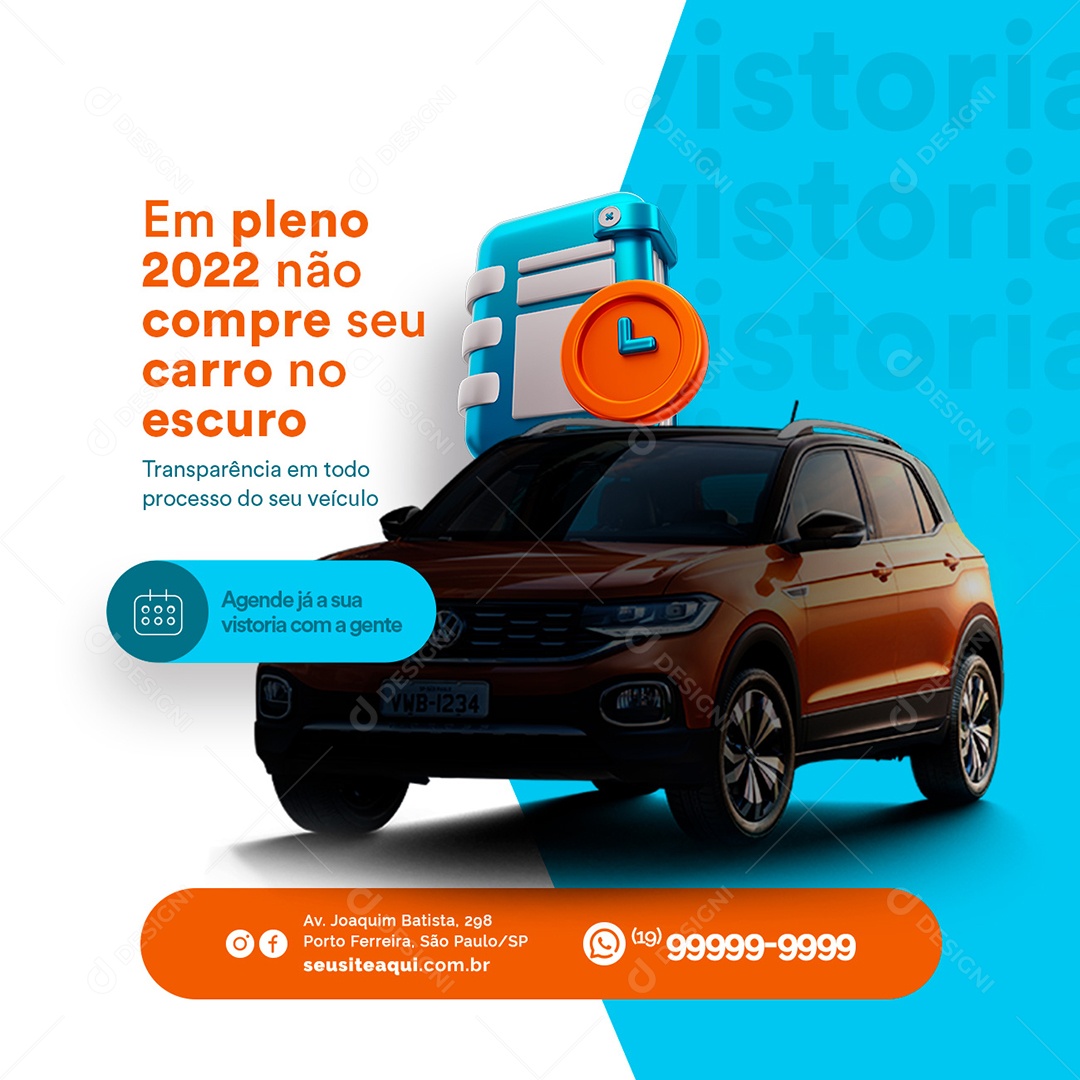 Em Pleno 2022 Não Compre Seu Carro no Escuro Vistoria Veicular Social Media PSD Editável