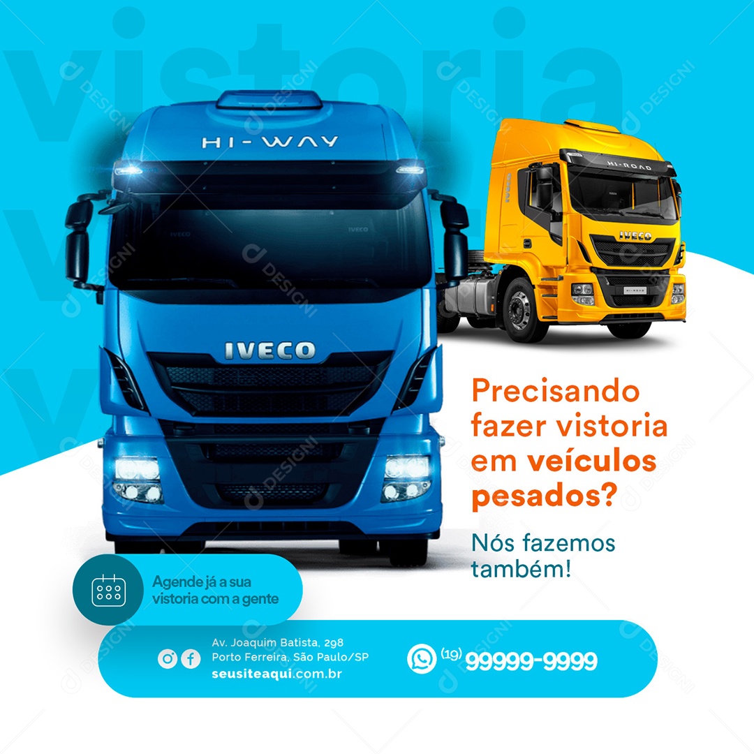 Precisando Fazer Vistoria Em Veículos Pesados Nós Fazemos Também Vistoria Veicular Social Media PSD Editável
