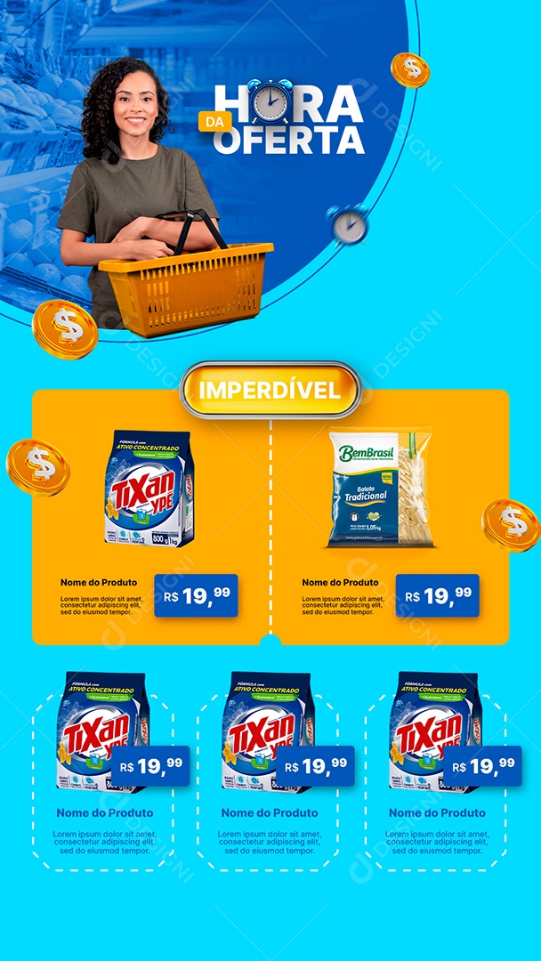 Story Encarte Hora da Oferta Supermercado Social Media PSD Editável