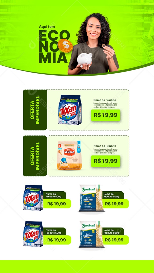 Story Encarte Aqui Tem Economia Supermercado Social Media PSD Editável