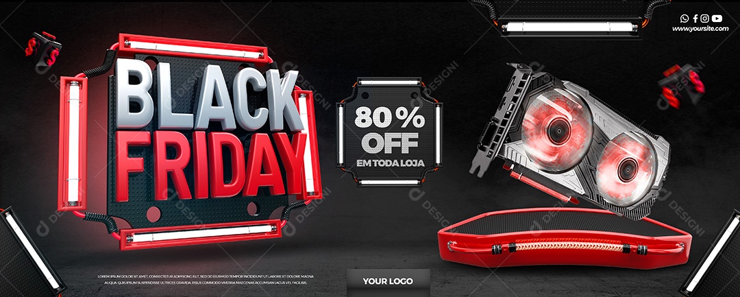 Banner Black Friday 80% De Descontos Venha Conferir Social Media PSD Editável