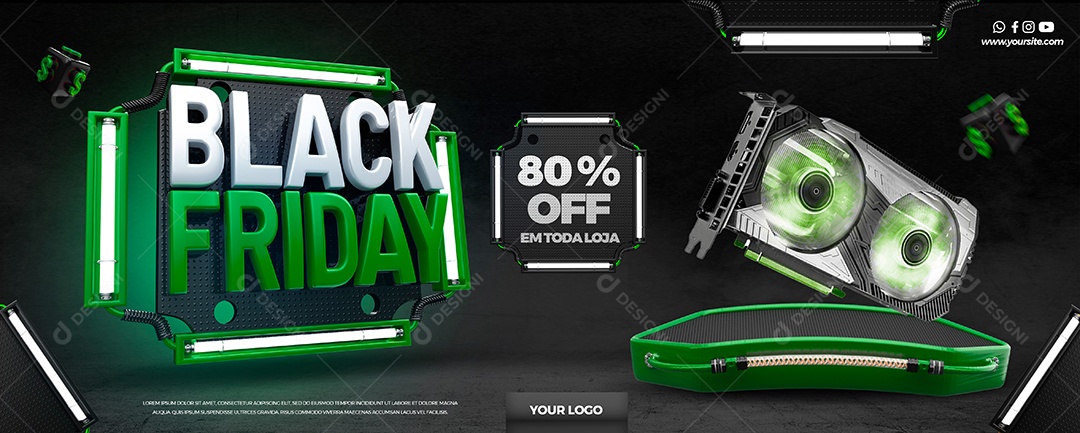 Banner Black Friday 80% De Descontos Venha Conferir Social Media PSD Editável