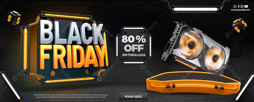 Banner Black Friday 80% De Descontos Venha Conferir Social Media PSD Editável