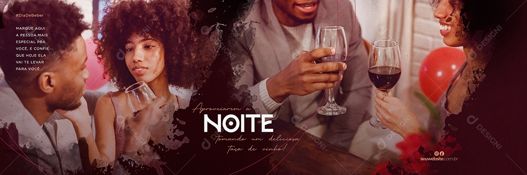 Banner Venha Apreciar A Noite Tomando Um Deliciosa Taça De Vinho Social Media PSD Editável