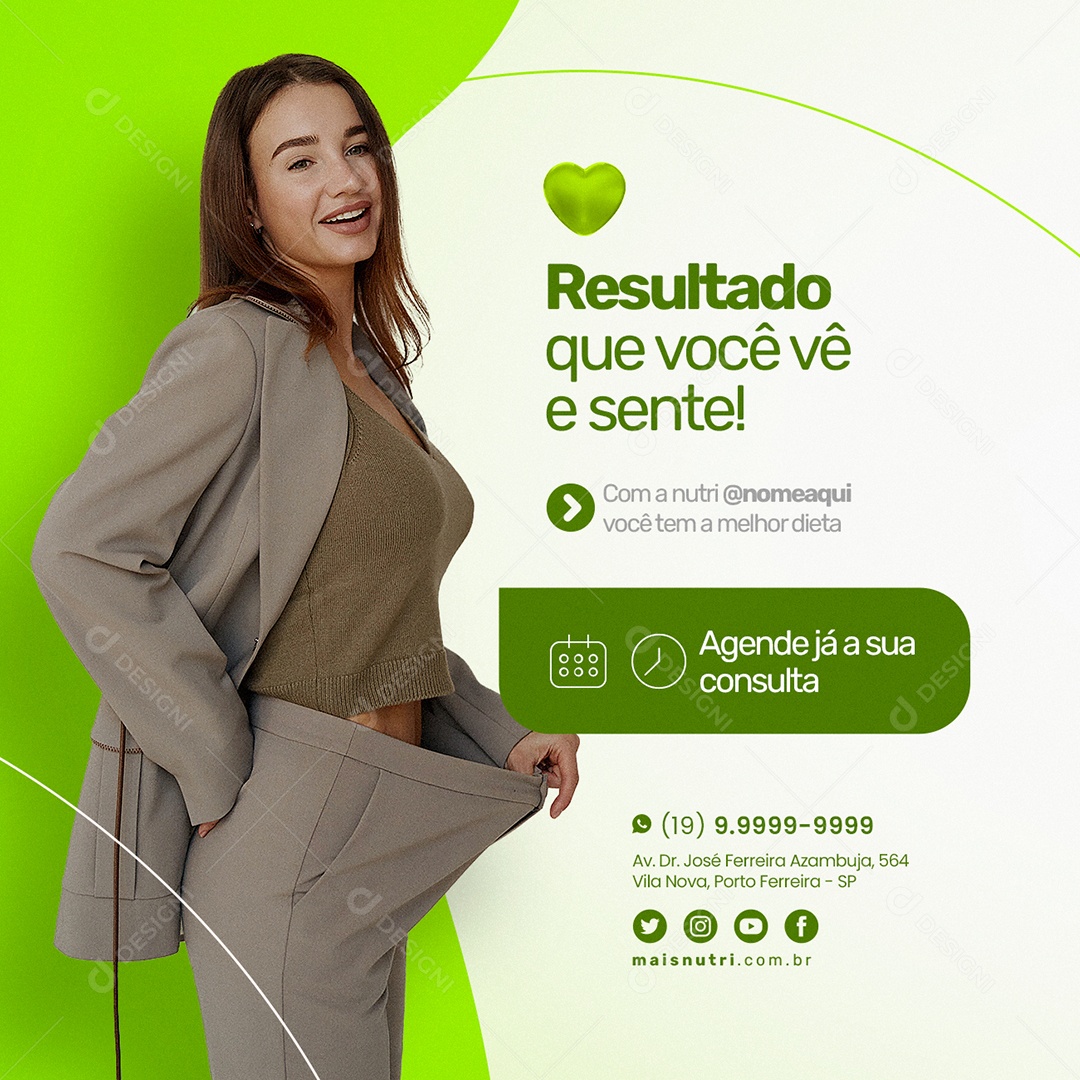 Resultado Que Você Vê e Sente Nutricionista Social Media PSD Editável