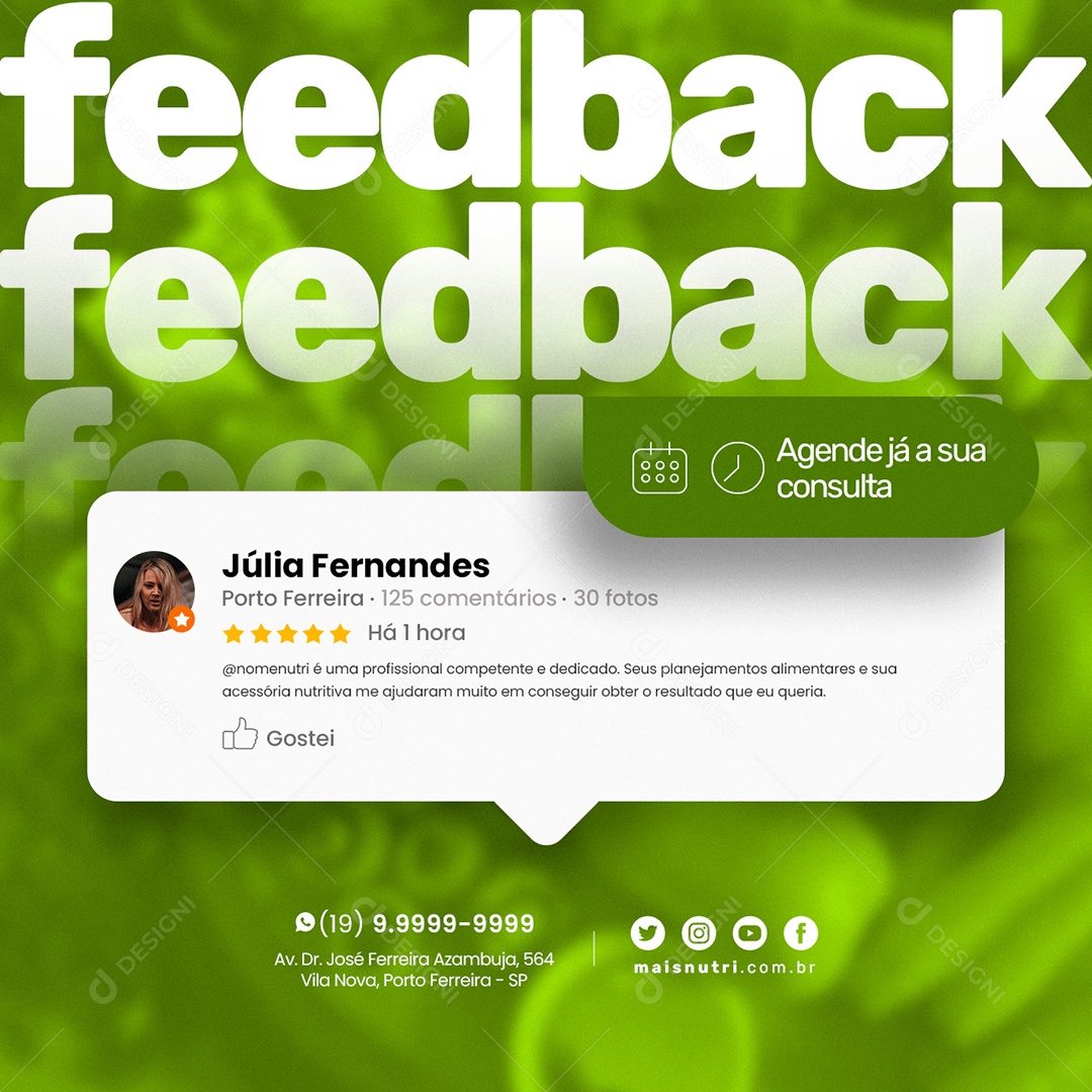 Feedback Nutricionista é Uma Profissional Competente e Dedicado Social Media PSD Editável