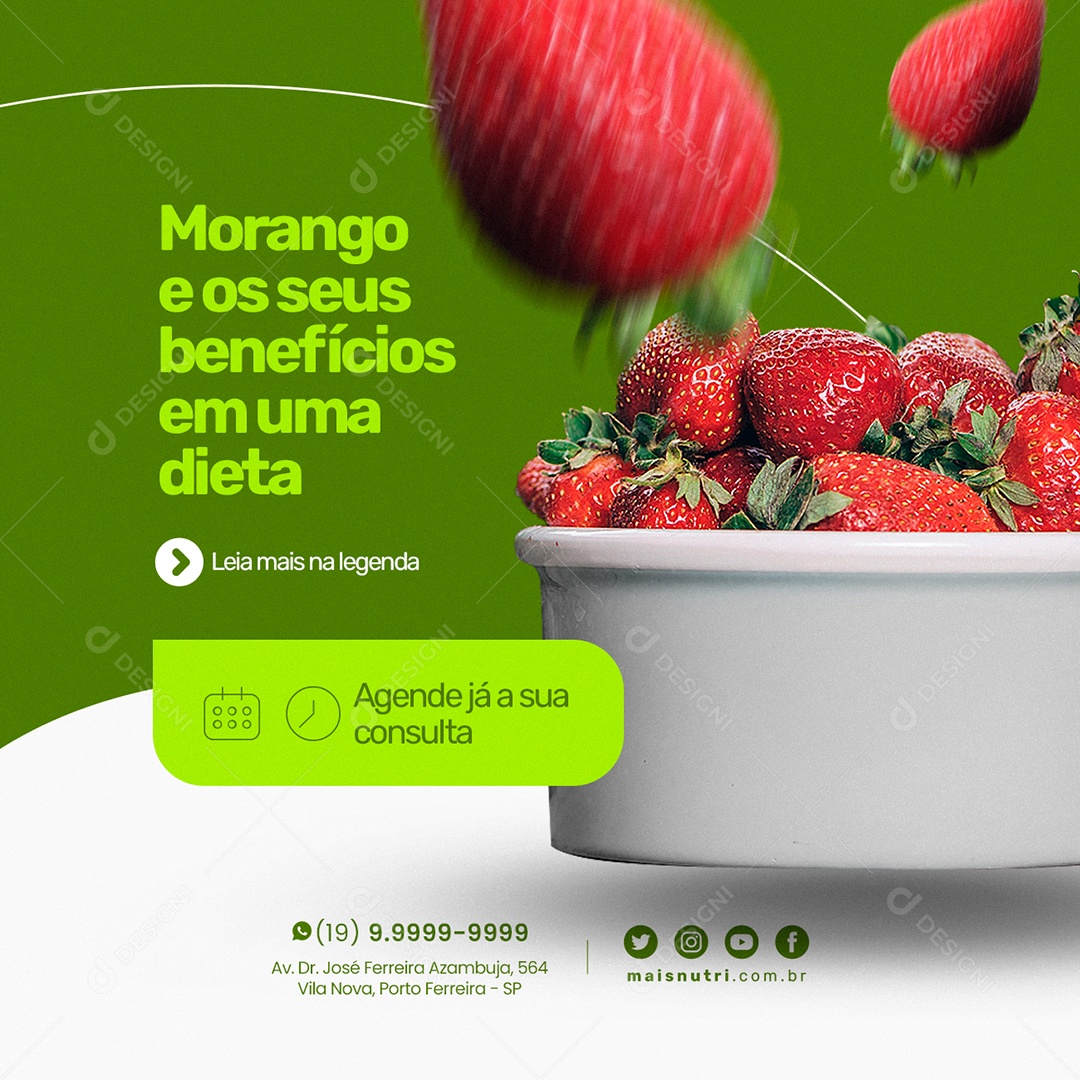 Morango e Os Seus Benefícios Em Uma Dieta Nutricionista Social Media PSD Editável