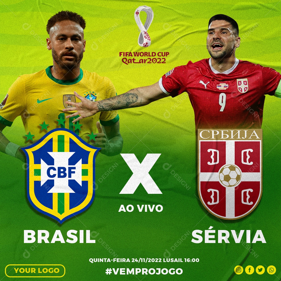Brasil Vs Sérvia Campeonato Copa Do Mundo Social Media PSD Editável