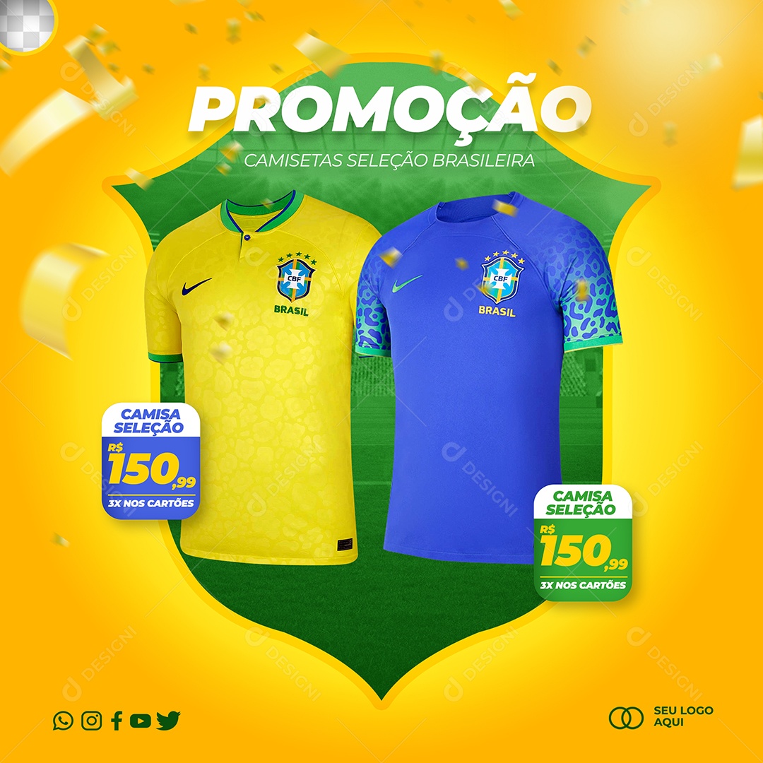 Promoção Camisas Da Seleção Brasileira Social Media PSD Editável