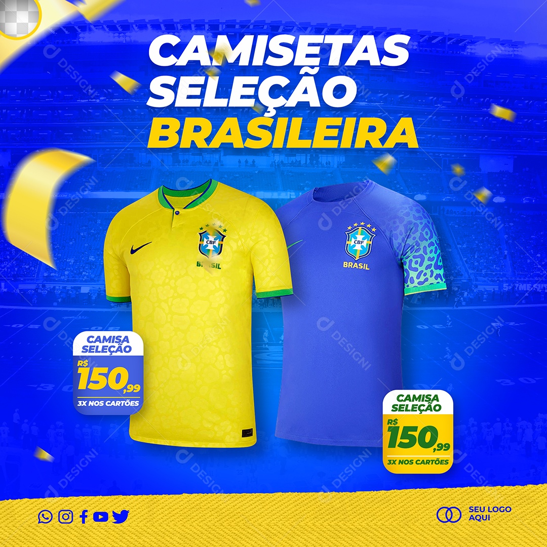 Promoção Camisas Da Seleção Brasileira Social Media PSD Editável