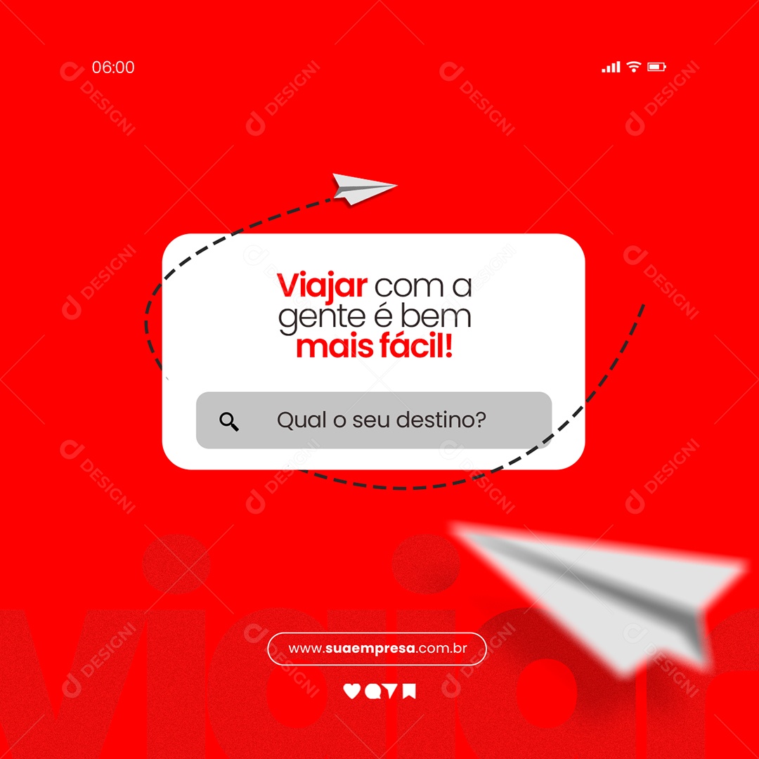 Viajar Com a Gente é Bem Mais Fácil Qual o Seu Destino Agência de Viagens Social Media PSD Editável