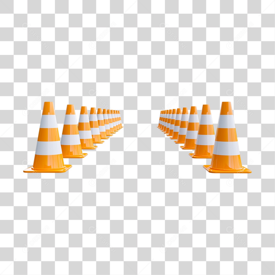 Cone de trânsito laranja de plástico alinhado PSD + PNG