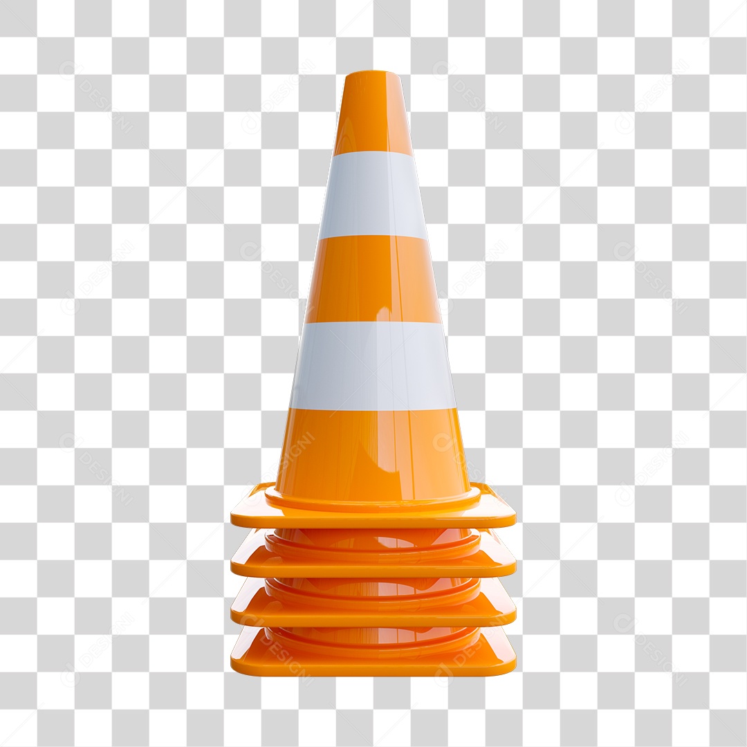 Cone de trânsito laranja de plástico empilhado PSD + PNG