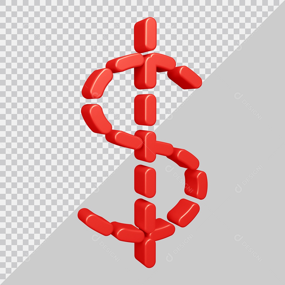 Elemento 3D Para Composição Símbolo do dólar $ Vermelha PSD