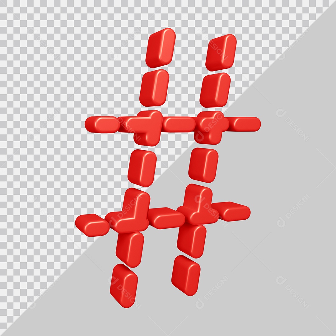 Elemento 3D Para Composição Símbolo de Hashtag Vermelha PSD