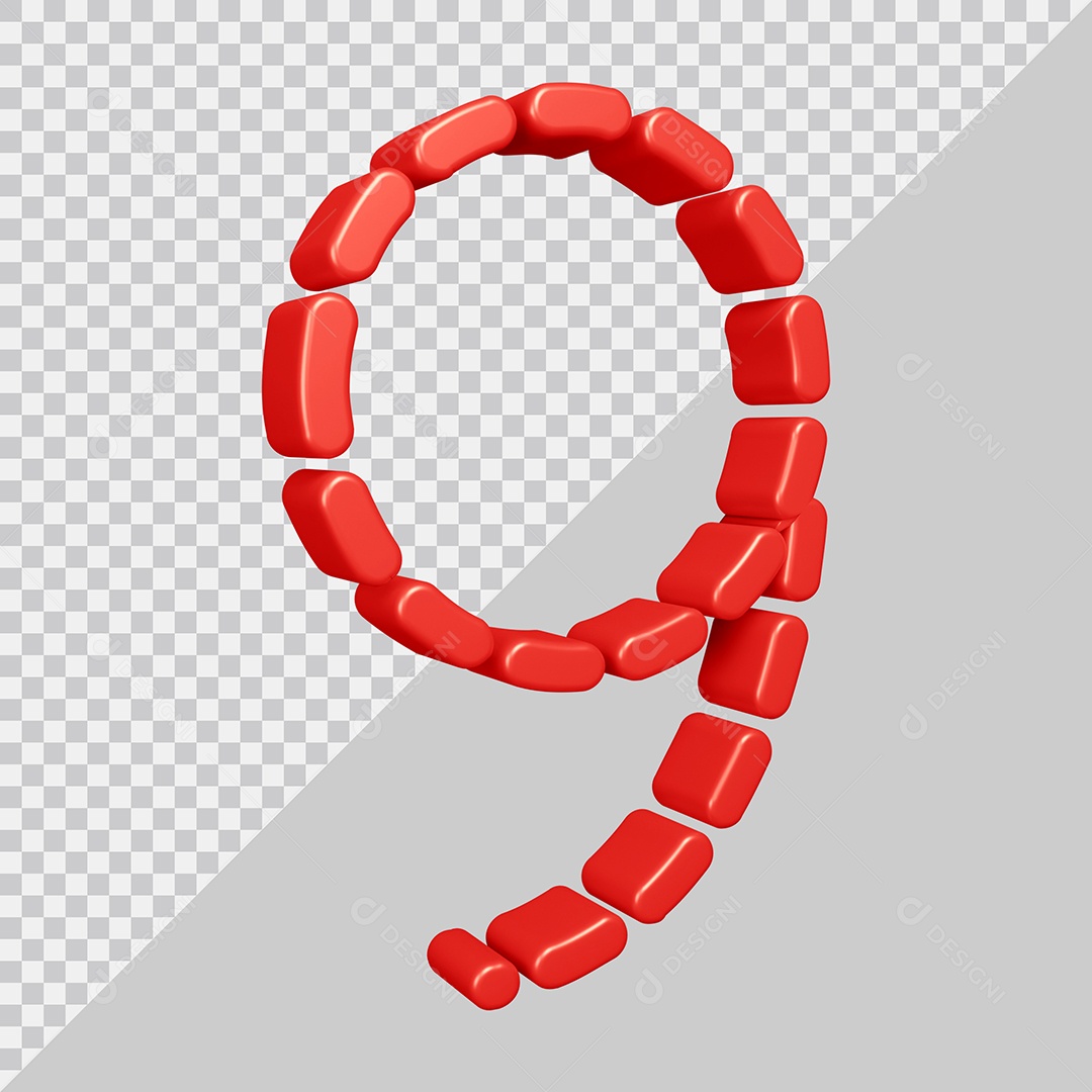 Elemento 3D Para Composição Número 9 Vermelha PSD