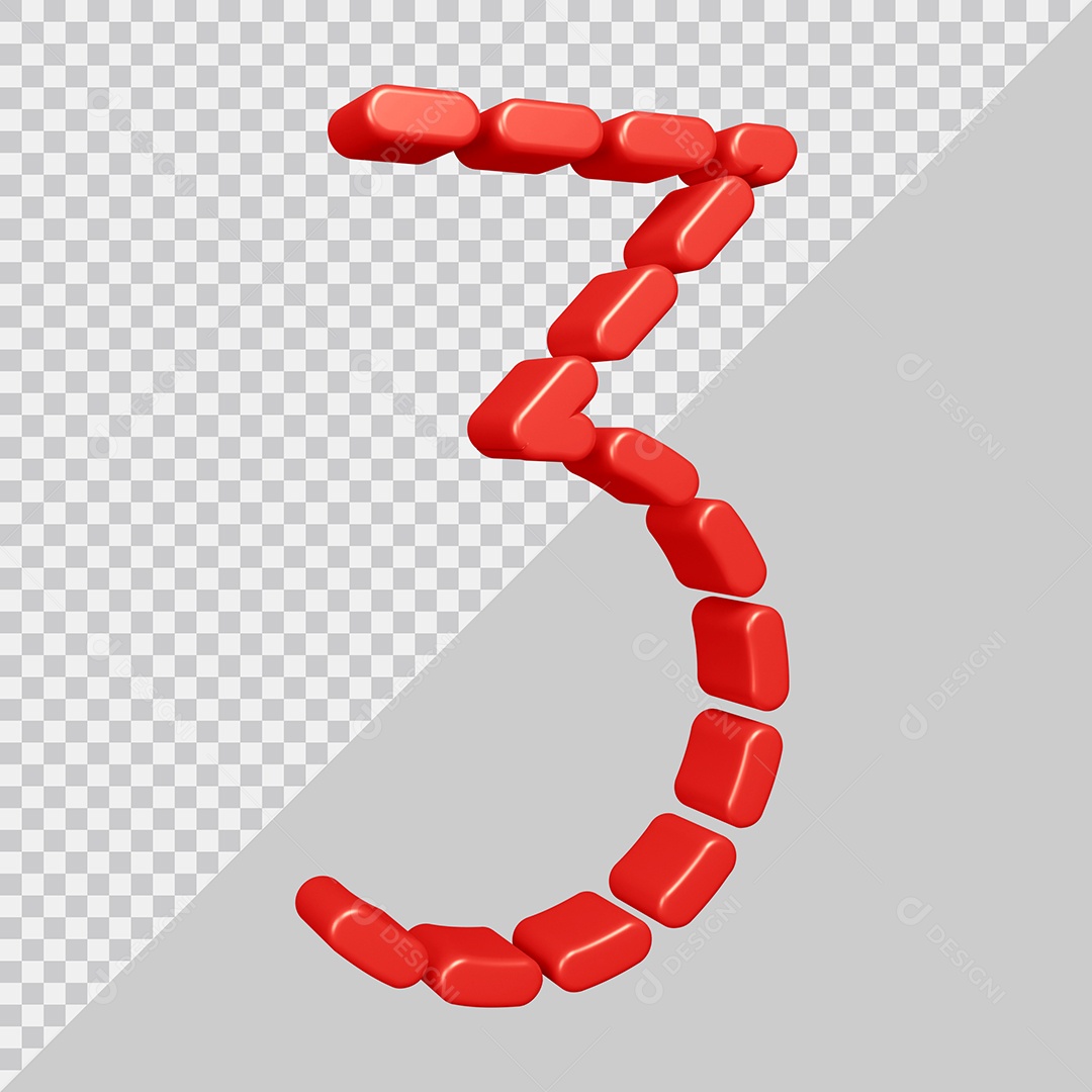 Elemento 3D Para Composição Número 3 Vermelha PSD