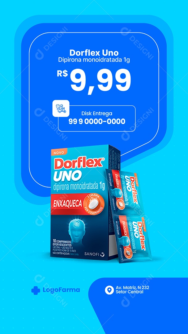 Story Dipirona Monoidratada 1G Dorflex Uno Farmácia Social Media PSD Editável