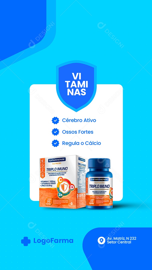 Story Vitaminas Cérebro Ativo Ossos Forte Regula o Cálcio Farmácia Social Media PSD Editável