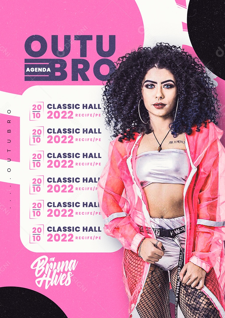 Agenda Outubro Mc Bruna Alves Flyer Social Media PSD Editável