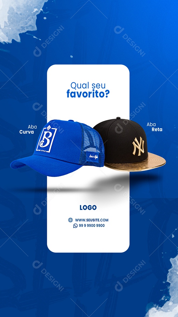 Story Qual seu Favorito Aba Curva ou Aba Reta Loja de Boné Social Media PSD Editável
