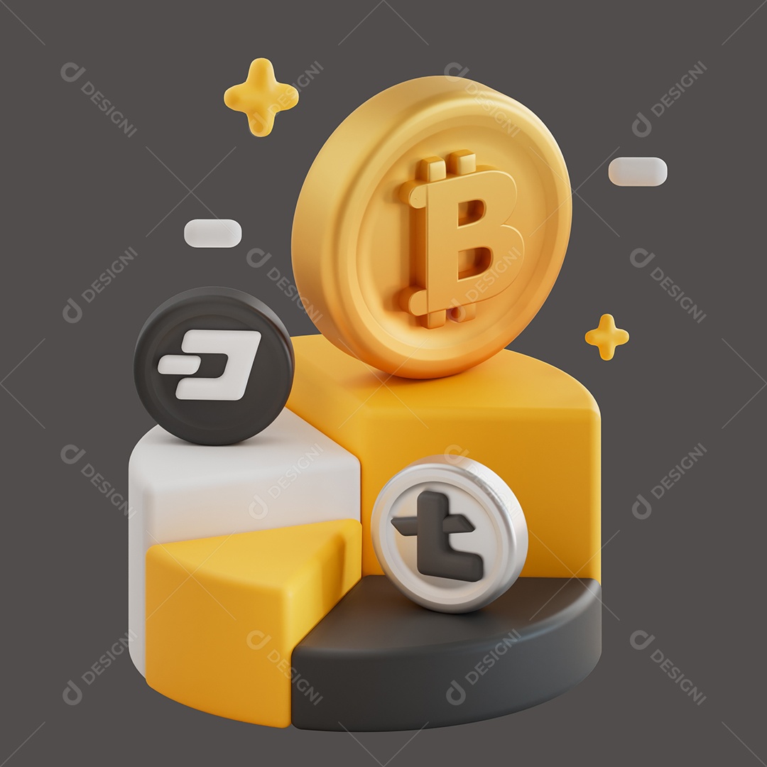 Gráfico de Criptomoedas Elemento 3D para Composição PSD