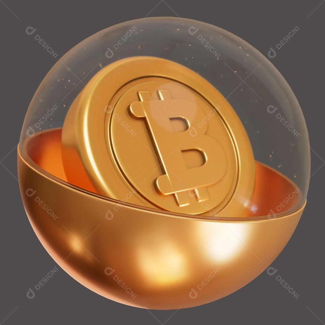 Esfera de Bitcoin Elemento 3D para Composição PSD