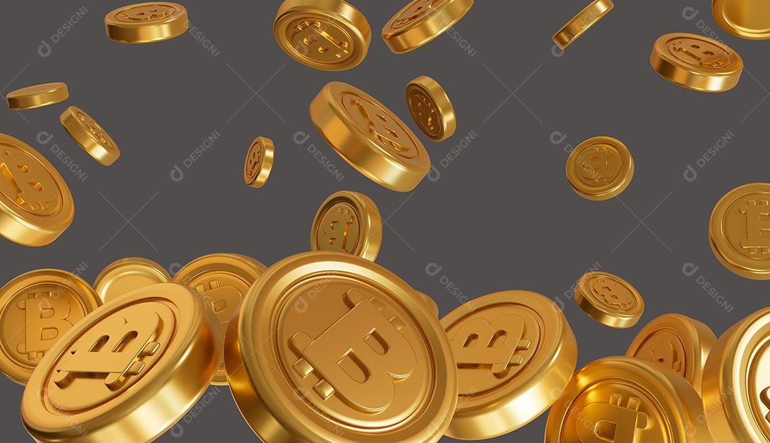 Fundo de Criptomoedas de Bitcoin Elemento 3D para Composição PSD