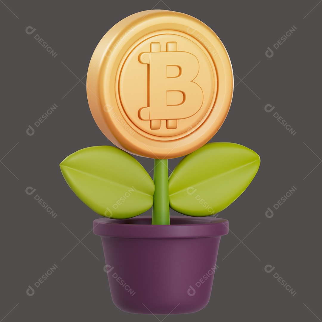 Planta de Bitcoin Elemento 3D para Composição PSD