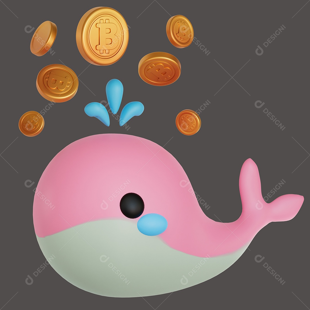 Baleia Jogando Bitcoins para Cima Elemento 3D para Composição PSD