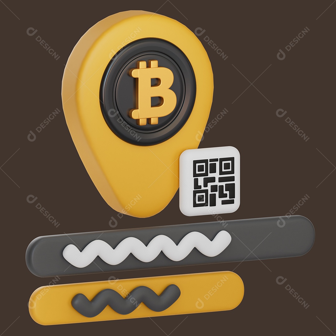 Pin de Localização do Bitcoin e Qr Elemento 3D para Composição PSD