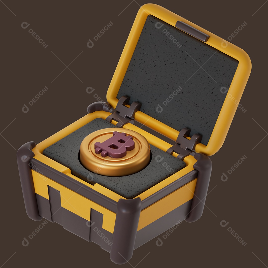 Baú do Bitcoin Elemento 3D para Composição PSD