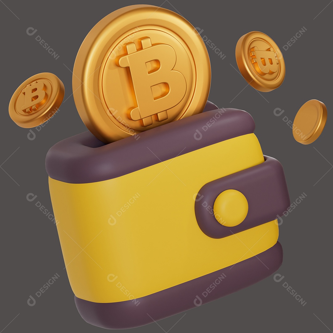 Carteira Saindo Moeda do Bitcoin Elemento 3D para Composição PSD