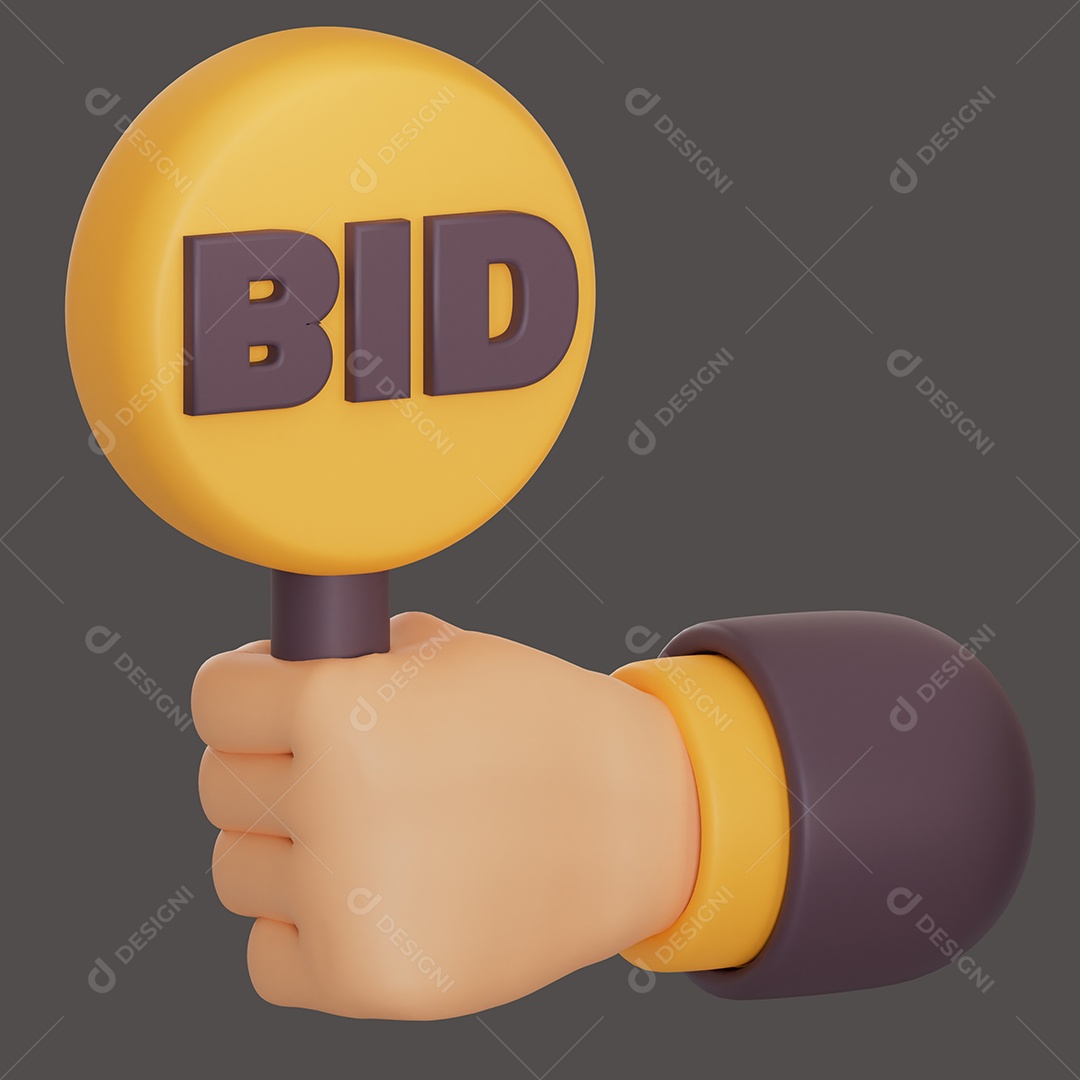 Mão Segurando Placa de Bid Licitação do Meta Verso Elemento 3D pra Composição PSD