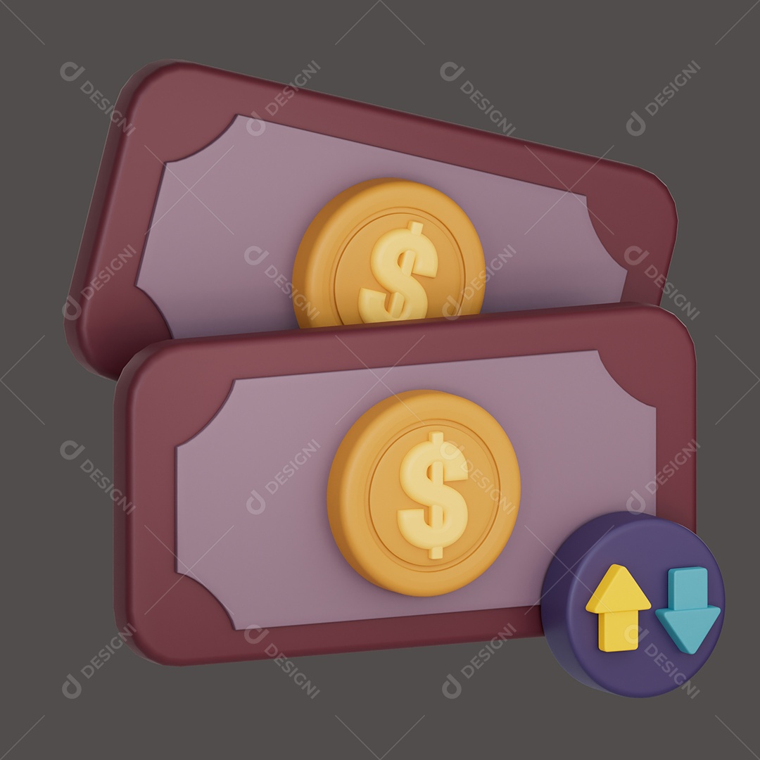 Notas de Moedas Elemento 3D Para Composição PSD