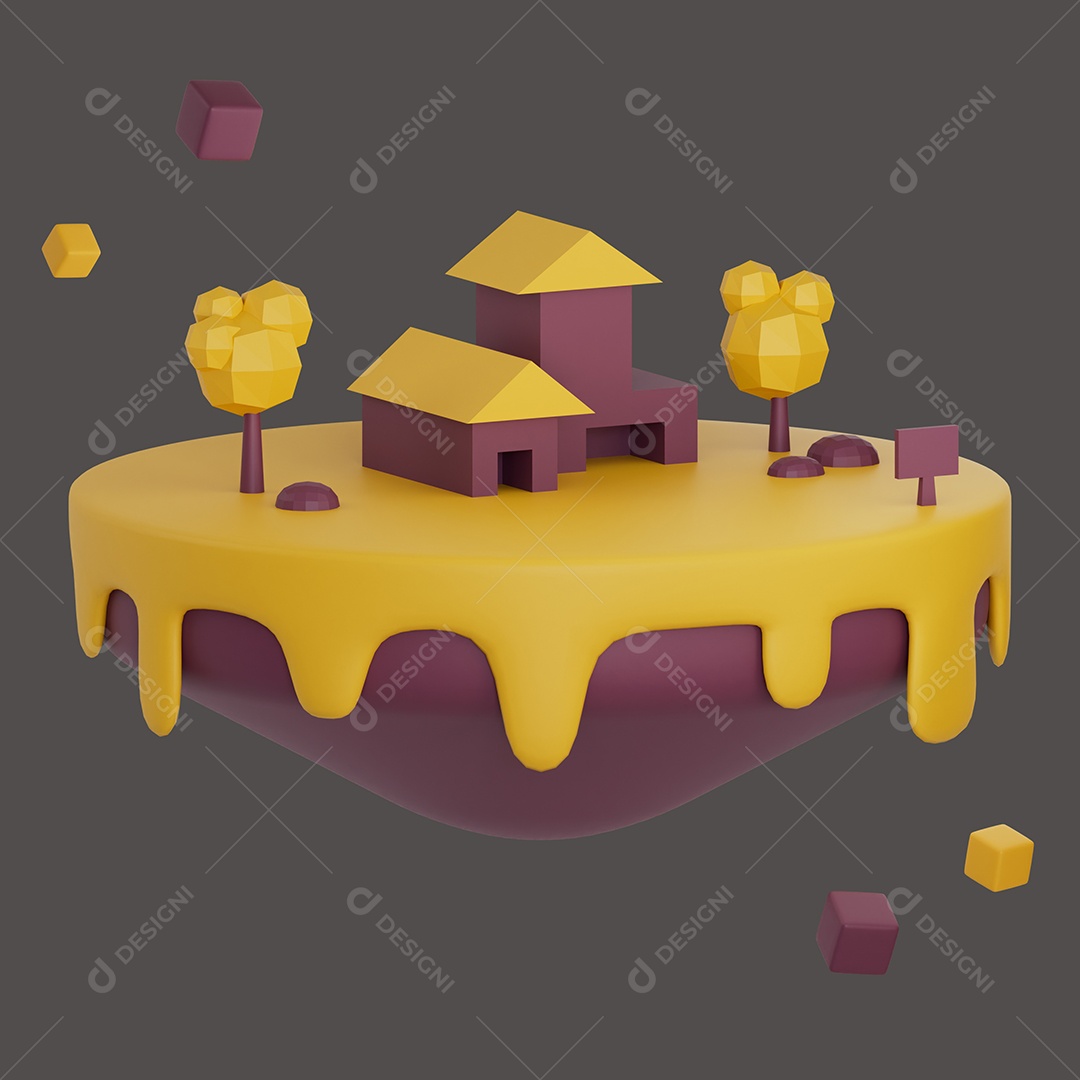 Casa Flutuante do Meta Verso Elemento 3D para Composição PSD