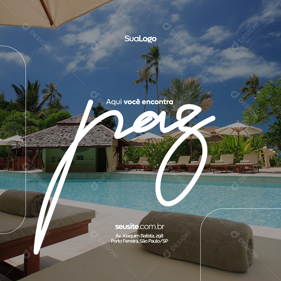 Aqui Você Encontra Paz Resort Social Media PSD Editável