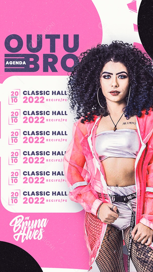 Story Agenda Outubro Mc Bruna Alves Flyer Social Media PSD Editável