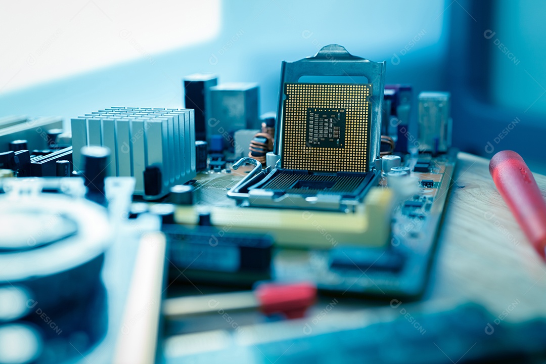 Chip de computador de foco seletivo no soquete.