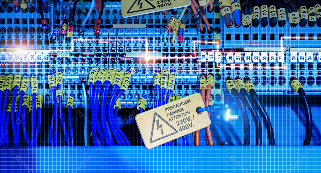 Diagrama de fiação elétrica de máquinas em fábrica industrial.