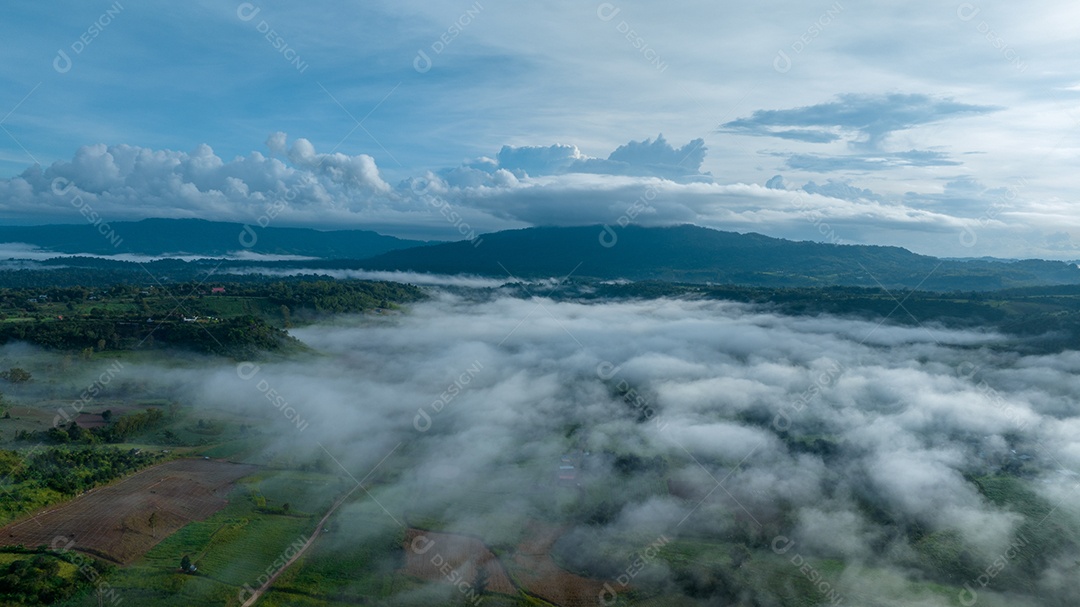 Mar de neblina e nevoeiro no fundo da natureza da montanha.