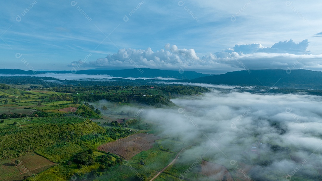 Mar de neblina e nevoeiro no fundo da natureza da montanha.